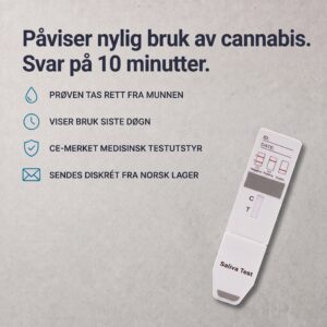 Fordeler ved THC spyttprøve: prøven tas i munnen, viser bruk siste døgn, CE-merket